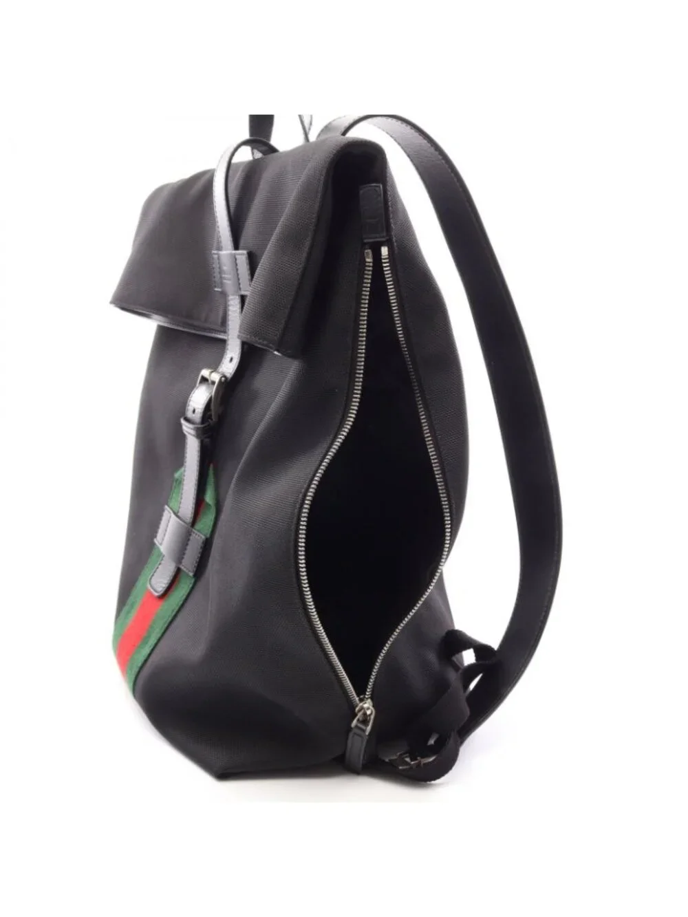 Gucci Backpack Sherry Line Black Green Red Leather